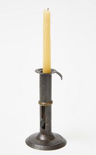 Miniature Hog Scraper Candlestick with Brass Ring