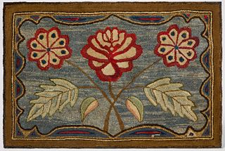 Early Hooked Rug with Fanciful Flowers