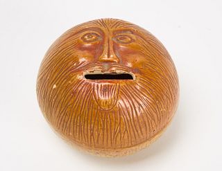 Man-in-Moon Painted Redware Bank