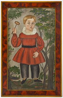 Folk Art Portrait of a Boy with Rattle