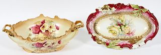 TWO HAND PAINTED OVAL CENTERPIECES C 1900