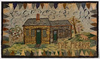 Hooked Rug with House