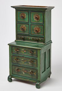 Miniature Green Paint-Decorated Cupboard
