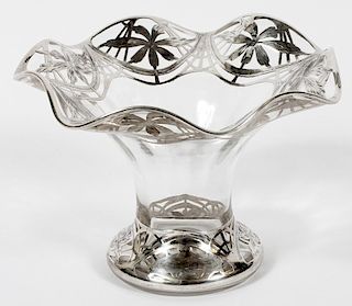 FINE SILVER OVERLAY AND CRYSTAL VASE