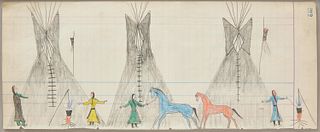 Macnider Ledger Book 'Three Lodges Sioux' Drawing