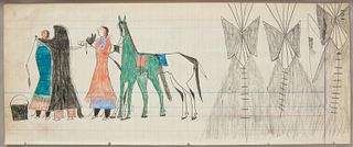 Macnider Ledger Book 'Three Tipis Sioux' Drawing