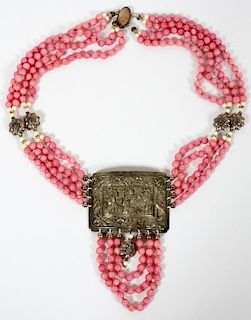 ASIAN PINK & IVORY BEADED NECKLACE