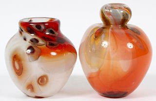 UNMARKED MODERN ART GLASS VASES 2 PIECES
