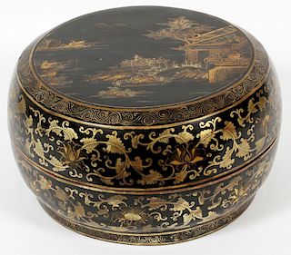 JAPANESE BLACK LACQUER ROUND BOX