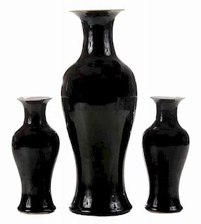 Three Chinese Black Glazed Vases