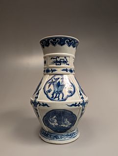 Fine Blue and White Porcelain Bronze-Form Vase