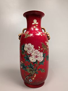 Fine Chinese Republic-Style Red Floral Vase