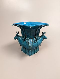 Turquoise Glazed Archaistic Rams  Gu Vase