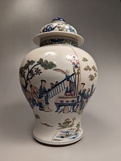 Large Qing-Style Enameled Porcelain Jar