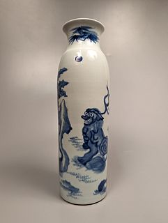 Tall Transitional-Style Blue and White Porcelain Sleeve Vase