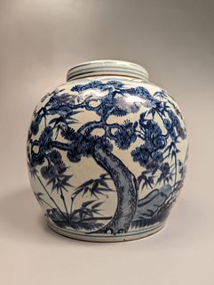 Blue and White "Three Friends of Winter" Porcelain Ginger Jar
