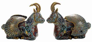 Pair Brass and Cloisonn&#233; Figures of