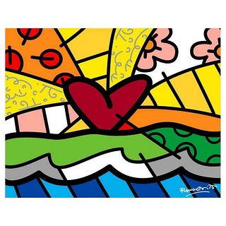 Britto, "Forever" Hand Signed Limited Edition Giclee on Canvas; COA