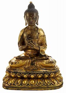 Sino-Tibetan Gilt Bronze Figure of a Seated Buddha