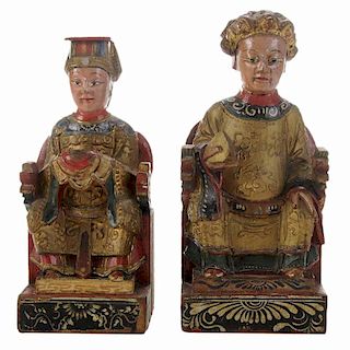 Pair Carved and Painted Wooden Empress