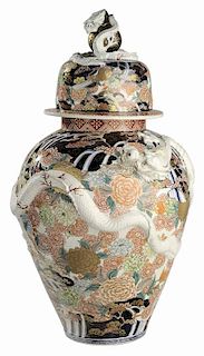 Monumental Imari Porcelain Covered Jar
