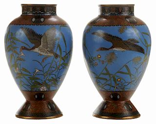 Pair Finely Enameled Cloisonn&#233; Vases