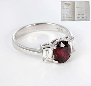 Unheated 1.54 Carat “Pigeon’s Blood” Ruby & Diamond 18K Gold Ring, GIA/GRS Certified