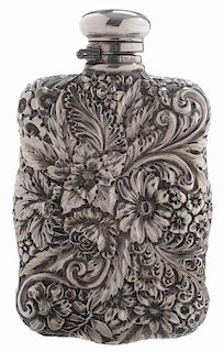 Stieff Rose Repousse Sterling Flask