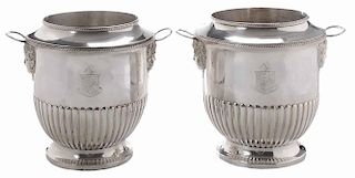 Pair Old Sheffield Plate Wine Coolers