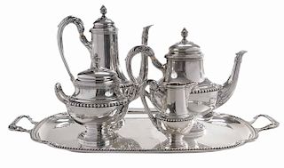 Four Piece French Silver Tea Service and Tray