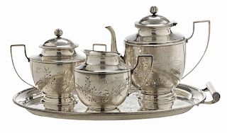 Japanese Sterling Three Piece Tea Service with Tray
