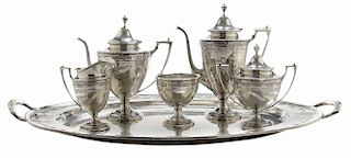 Five Pieces Sterling Tea Service and