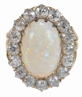 14kt., Opal and Diamond Vintage Ring