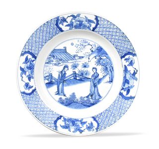 Chinese Blue & White Plate w/ Ladies,Kangxi Period
