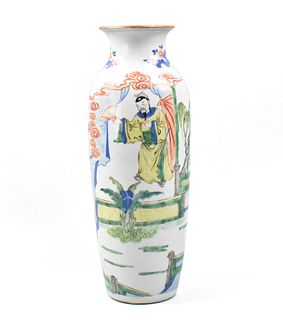 Chinese Famille Verte Vase w/ Figures, 19th C.