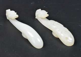 2 Chinese White Jade Carved Belt Hook,Qing Dynasty