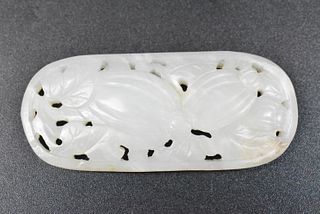 Chinese White Jade Carved Plaque w/ Melon,Qing D.