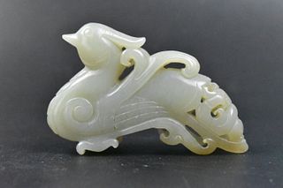 Chinese Jade Carved Phoenix Toggle, Qing Dynasty