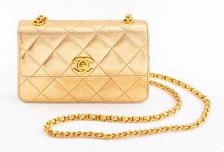 Chanel Quilted Metallic Gold Leather Purse