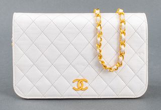 Chanel White Quilted Leather Full Flap Purse