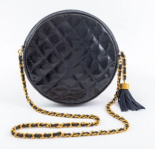 Vintage Chanel Round Quilted Blue Leather Purse