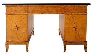 Biedermeier Revival Birch & Ebonized Kneehole Desk