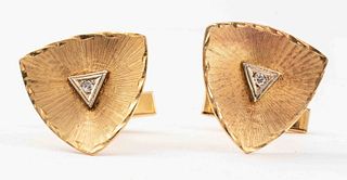 Vintage 14K Gold Triangular Diamond Cufflinks