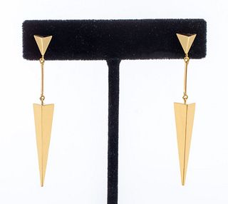 14K Yellow Gold Triangle Drop Earrings