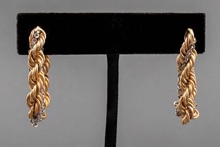 14K Yellow & White Gold Rope Chain Hoop Earrings