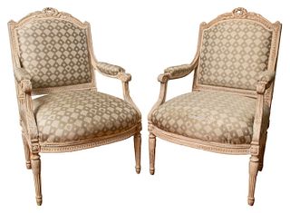 Louis XVI Manner Wood Armchairs, Pair