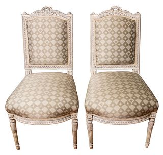 Louis XVI Manner Wood Side Chairs, Pair