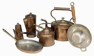 Group of Six Pieces of Copper Cookware