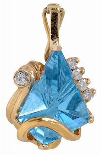 Gold, Diamond and Blue Topaz Pendant