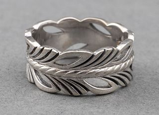 14K White Gold Floriform Eternity Wide Band Ring